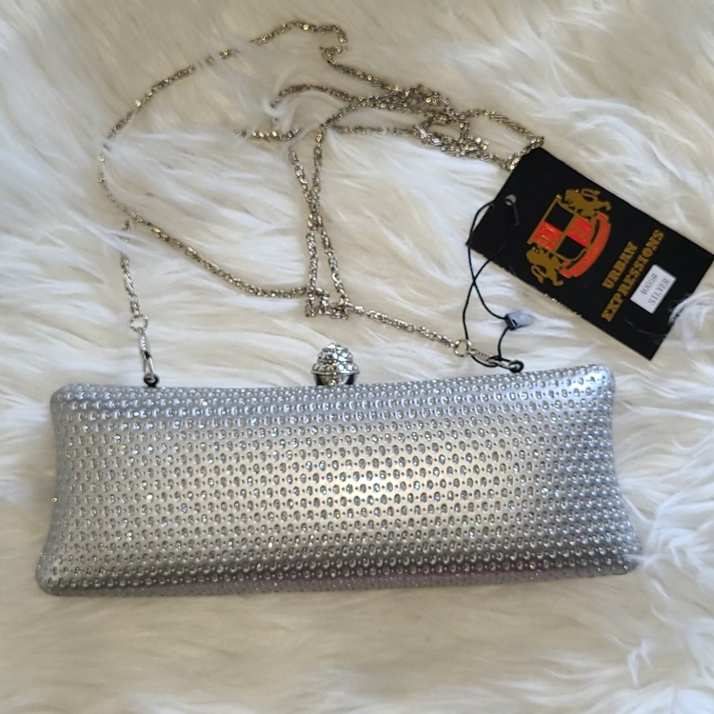 NWT Metallic Silver Cocktail Clutch Bag